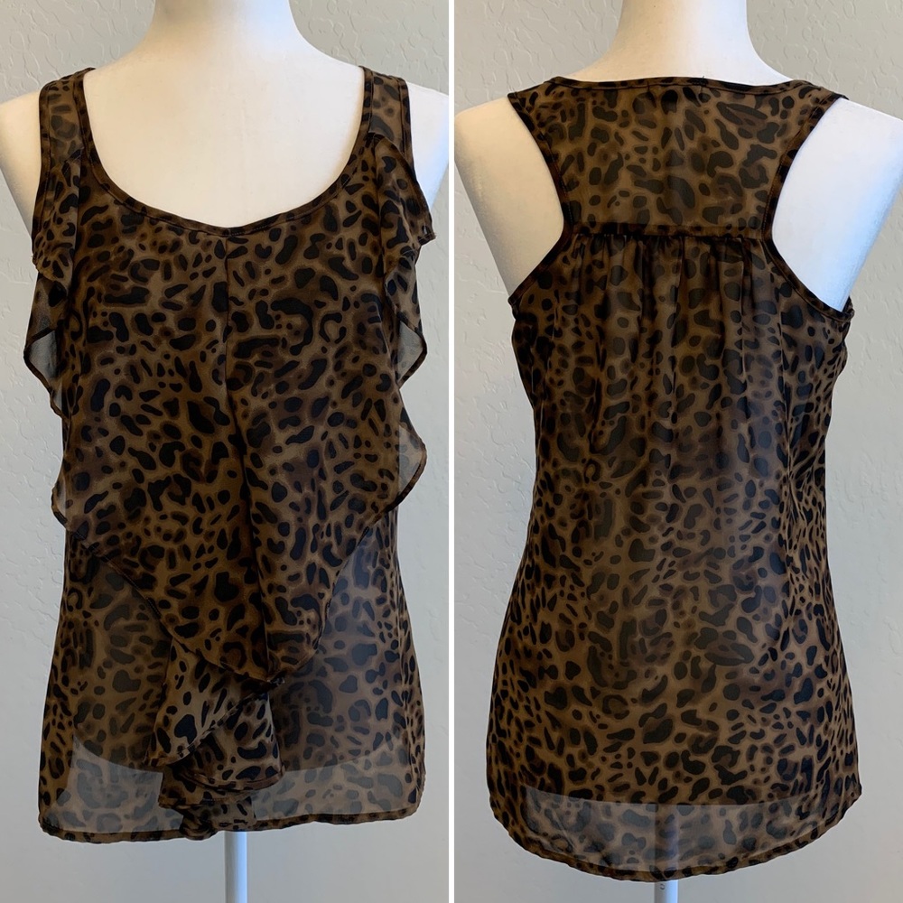 MINE Sleeveless Cheetah Print Blouse Brown Black Size Small